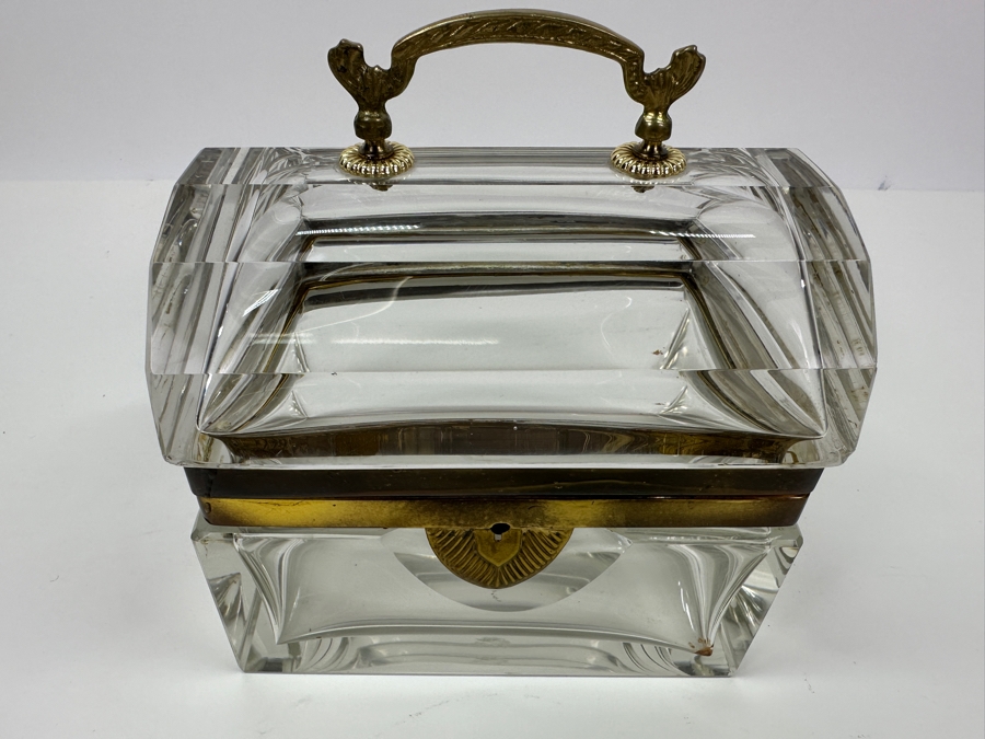 Vintage French Crystal Casket Jewelry Box With Bronze Mounts And Handle Chip On Back Corner 5.75'W X 4.25'D X 6'H Estimate $1,200 [Photo 4]