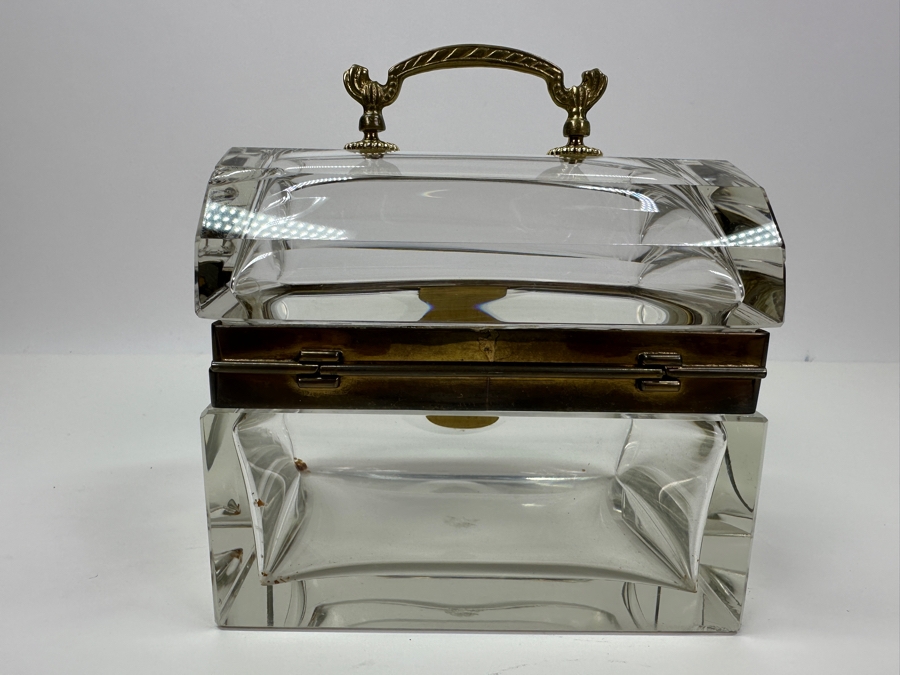 Vintage French Crystal Casket Jewelry Box With Bronze Mounts And Handle Chip On Back Corner 5.75'W X 4.25'D X 6'H Estimate $1,200 [Photo 6]