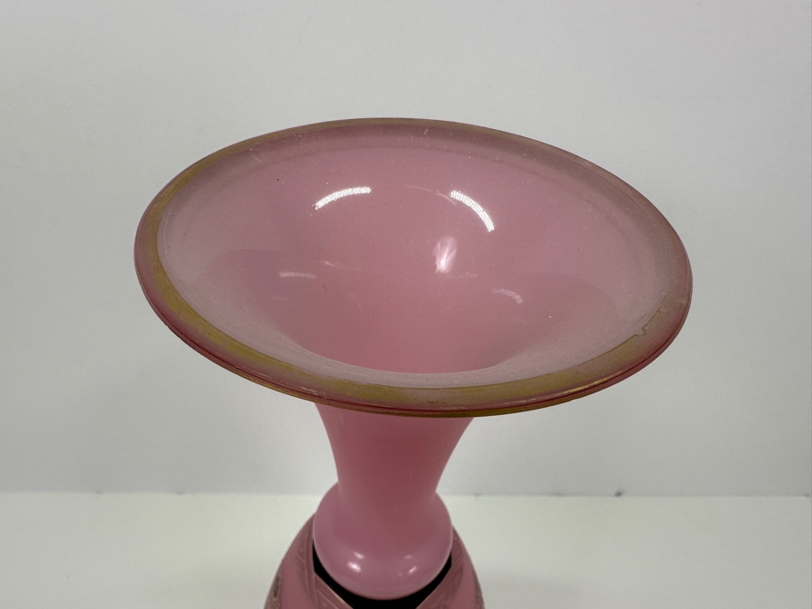 Antique Opaline Glass: Pink Vase With Black & Gold Decor 13.75'H Appraised $300 [Photo 7]