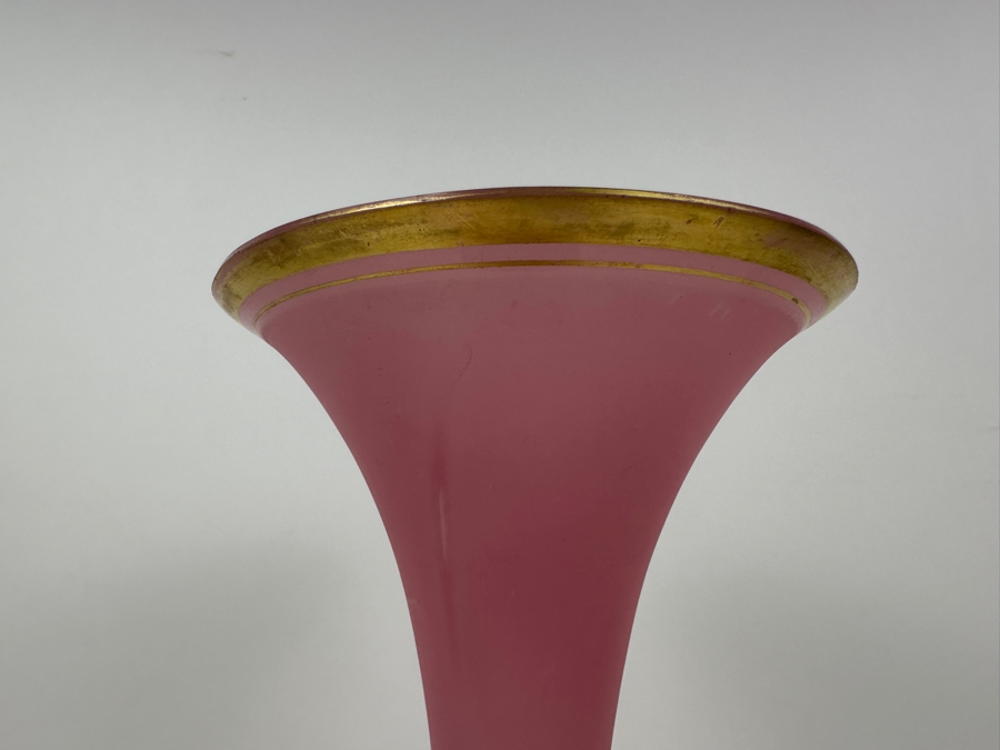 Antique Opaline Glass: Pink Vase With Black & Gold Decor 13.75'H Appraised $300 [Photo 6]