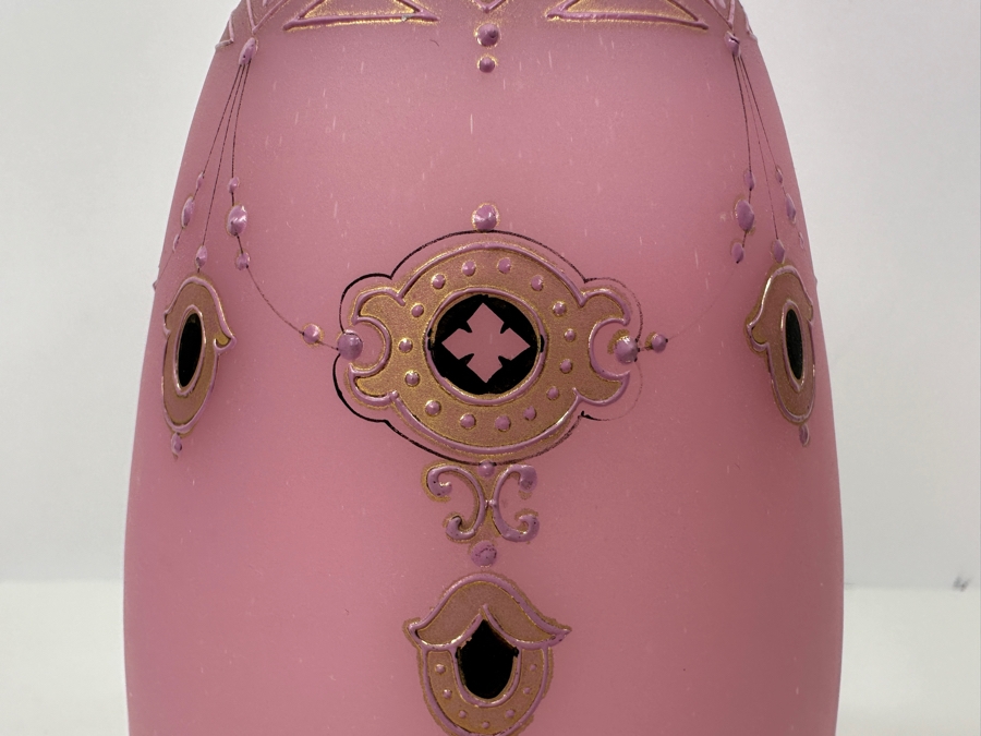 Antique Opaline Glass: Pink Vase With Black & Gold Decor 13.75'H Appraised $300 [Photo 5]