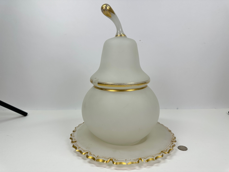 Antique Opaline Glass: White Biedermeier Pear Shaped Punch Bowl With Underplate Chips In Underplate 12'W X 14'H [Photo 2]