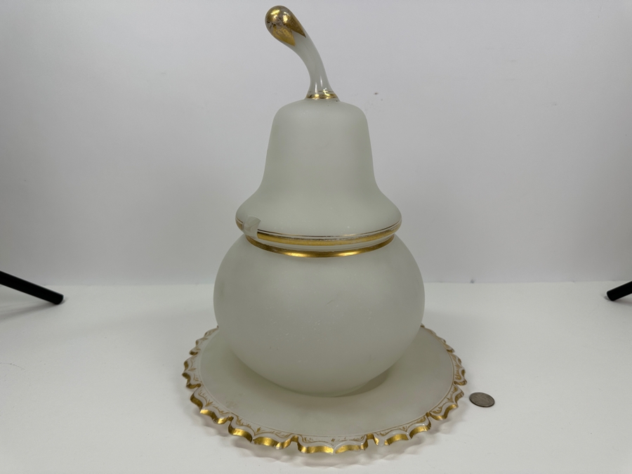 Antique Opaline Glass: White Biedermeier Pear Shaped Punch Bowl With Underplate Chips In Underplate 12'W X 14'H [Photo 3]