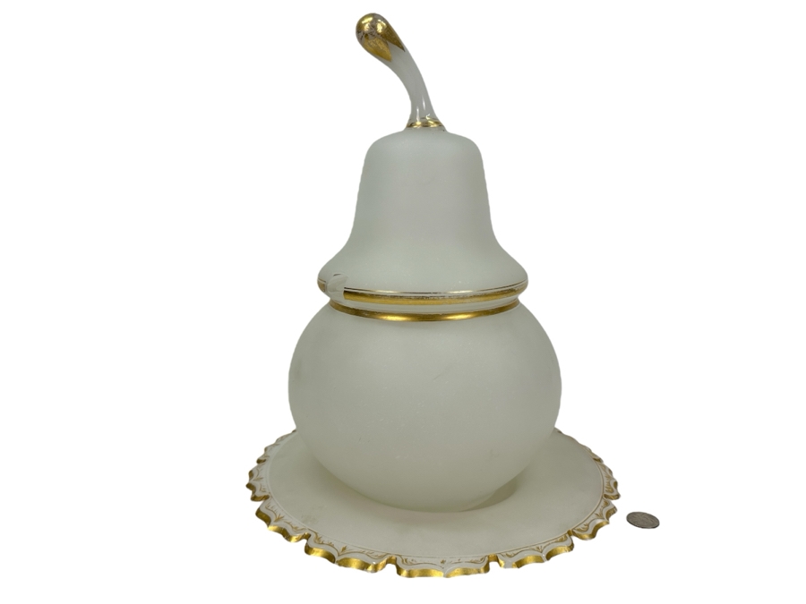 Antique Opaline Glass: White Biedermeier Pear Shaped Punch Bowl With Underplate Chips In Underplate 12'W X 14'H