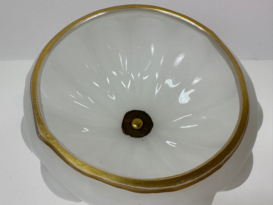 Antique Opaline Glass: White Footed Compote Dish With Gold Decor Chip In Base 10.5'H [Photo 5]