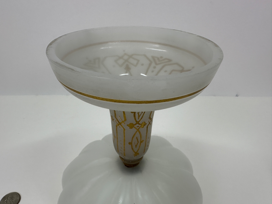 Antique Opaline Glass: White Footed Compote Dish With Gold Decor Chip In Base 10.5'H [Photo 10]