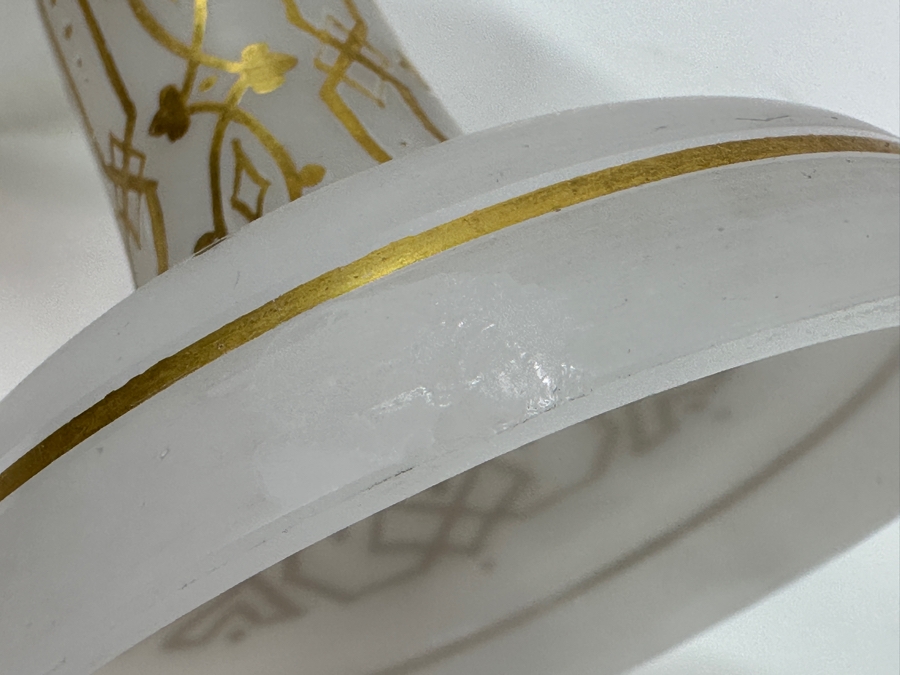 Antique Opaline Glass: White Footed Compote Dish With Gold Decor Chip In Base 10.5'H [Photo 12]