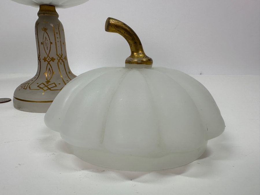Antique Opaline Glass: White Footed Compote Dish With Gold Decor Chip In Base 10.5'H [Photo 7]