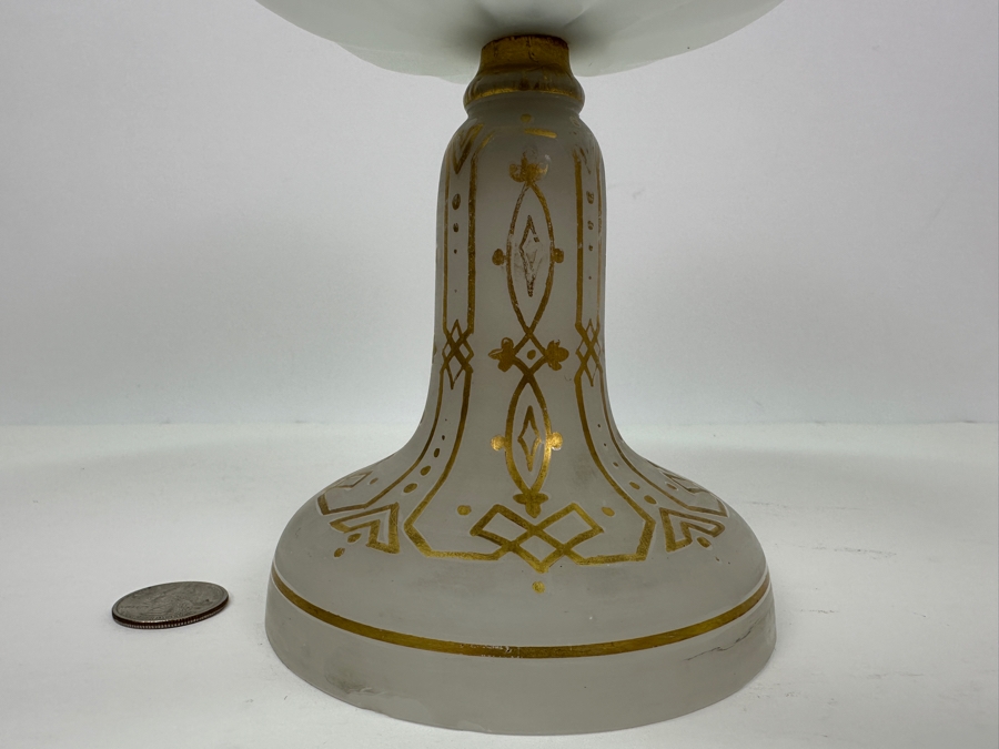 Antique Opaline Glass: White Footed Compote Dish With Gold Decor Chip In Base 10.5'H [Photo 9]