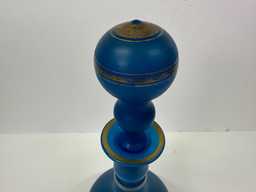 Antique Opaline Glass: Tall Blue Decanter With Stopper And Gold Decor 13.5'H Appraised $225 [Photo 3]
