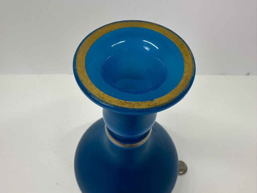 Antique Opaline Glass: Tall Blue Decanter With Stopper And Gold Decor 13.5'H Appraised $225 [Photo 7]