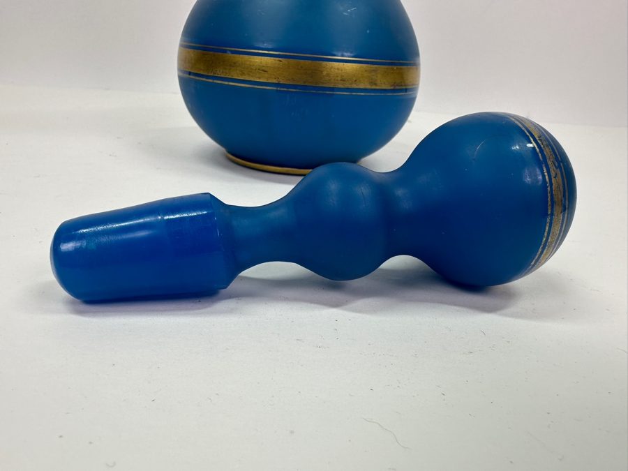 Antique Opaline Glass: Tall Blue Decanter With Stopper And Gold Decor 13.5'H Appraised $225 [Photo 6]