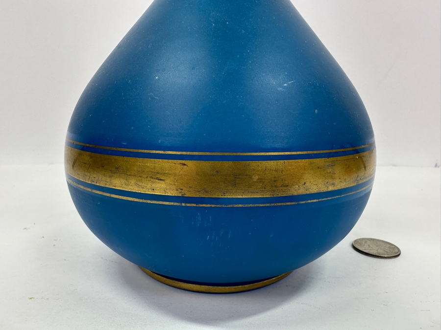 Antique Opaline Glass: Tall Blue Decanter With Stopper And Gold Decor 13.5'H Appraised $225 [Photo 4]