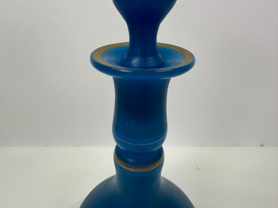 Antique Opaline Glass: Tall Blue Decanter With Stopper And Gold Decor 13.5'H Appraised $225 [Photo 5]