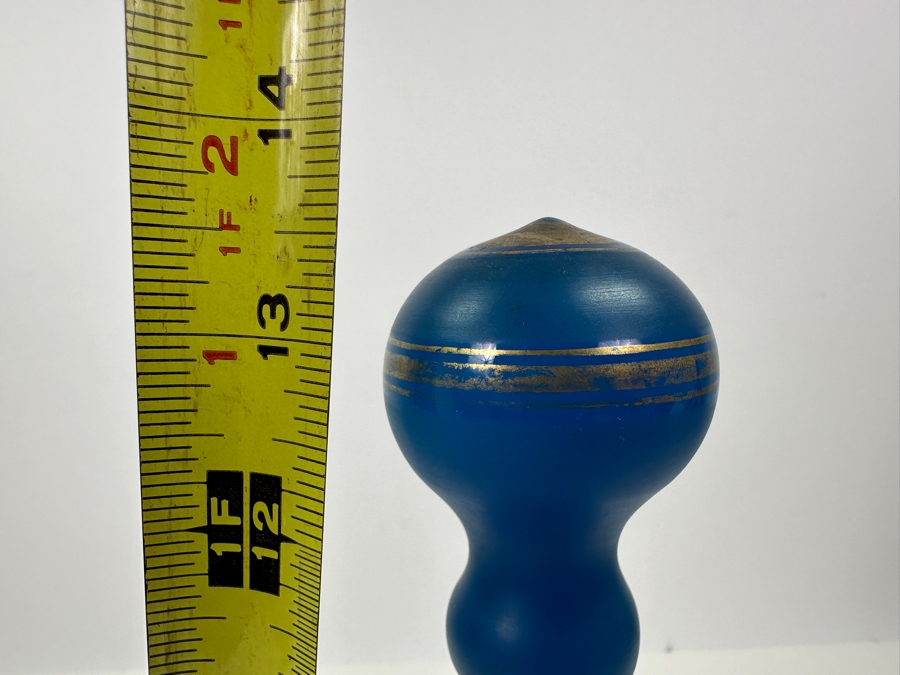 Antique Opaline Glass: Tall Blue Decanter With Stopper And Gold Decor 13.5'H Appraised $225 [Photo 9]