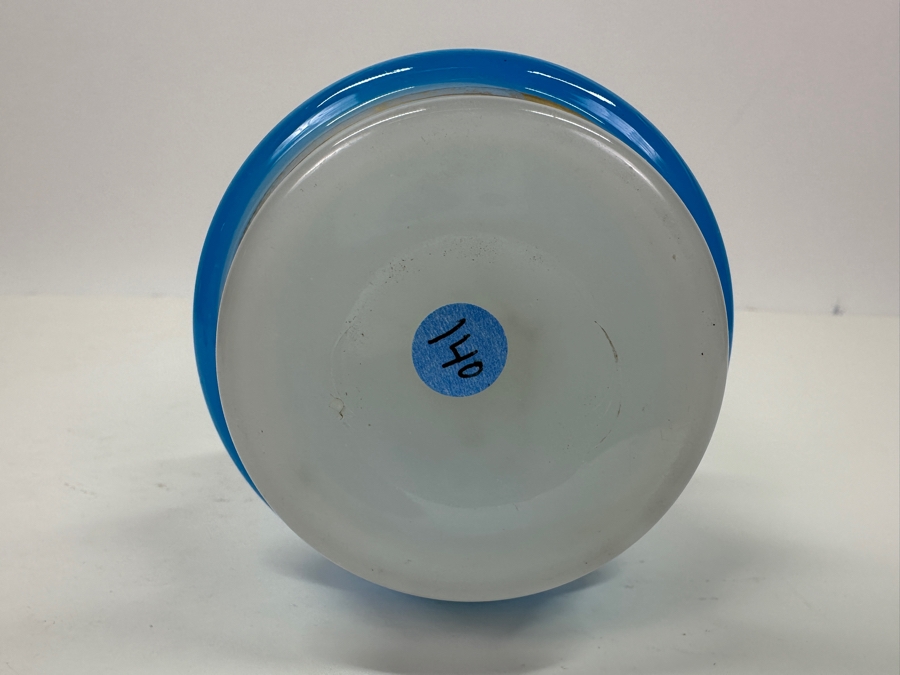 Antique Opaline Glass: White Vase With Blue Rings 6.5'H Appraised $135 [Photo 5]