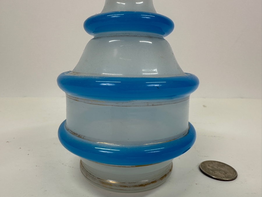 Antique Opaline Glass: White Vase With Blue Rings 6.5'H Appraised $135 [Photo 3]