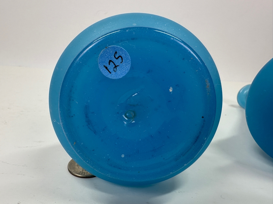 Antique Opaline Glass: Pair Of Blue Bud Vases With Gold Decor 6.5'H Appraised $90 [Photo 6]