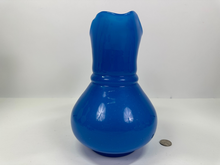 Antique Opaline Glass: Heavy Blue Pitcher Antique Repaired With Staples 10'H Appraised $160 [Photo 10]