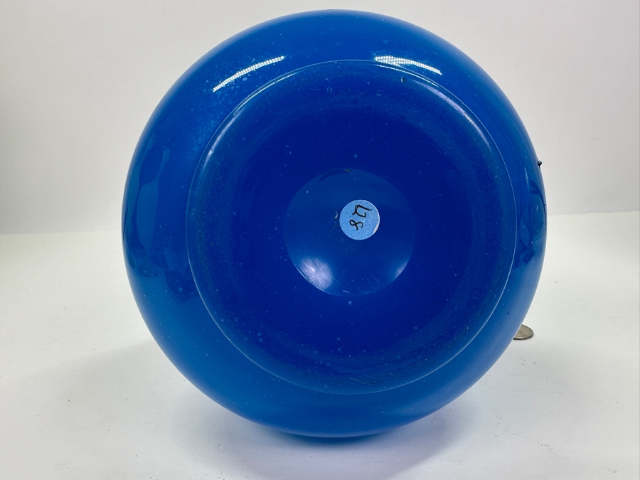 Antique Opaline Glass: Heavy Blue Pitcher Antique Repaired With Staples 10'H Appraised $160 [Photo 11]