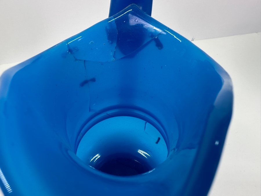 Antique Opaline Glass: Heavy Blue Pitcher Antique Repaired With Staples 10'H Appraised $160 [Photo 9]