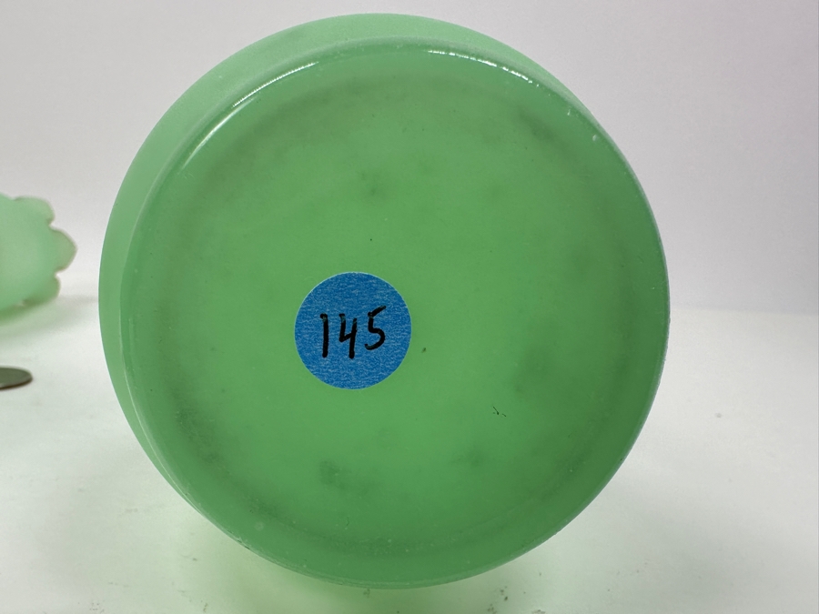 Antique Opaline Glass: Pair Of Light Green Vases With Applied White Snakes 10.25'H Appraised $225 [Photo 8]