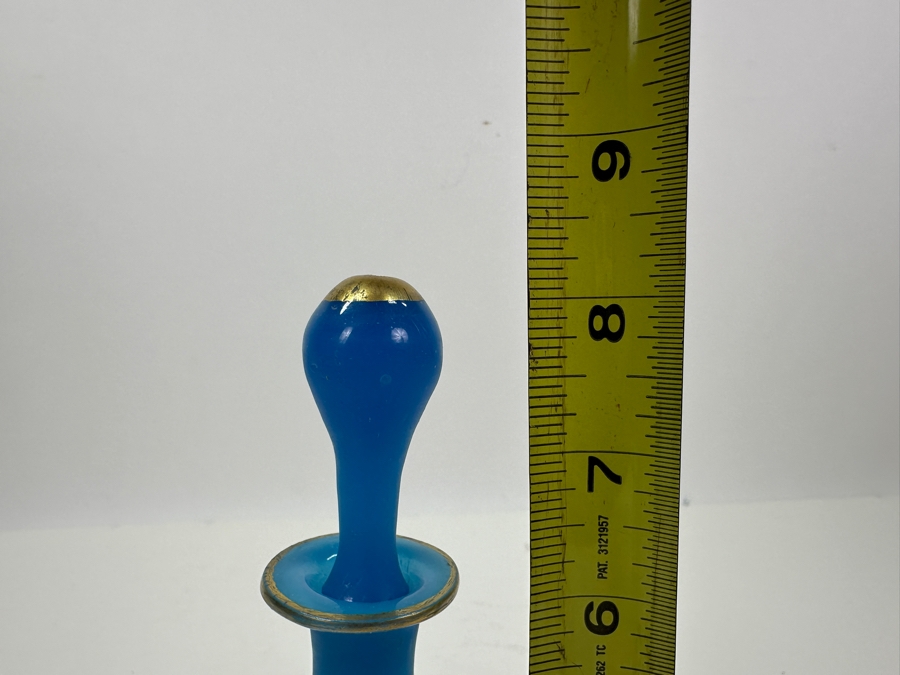 Antique Opaline Glass: Victorian Blue Bottle With Stopper 8'H [Photo 8]