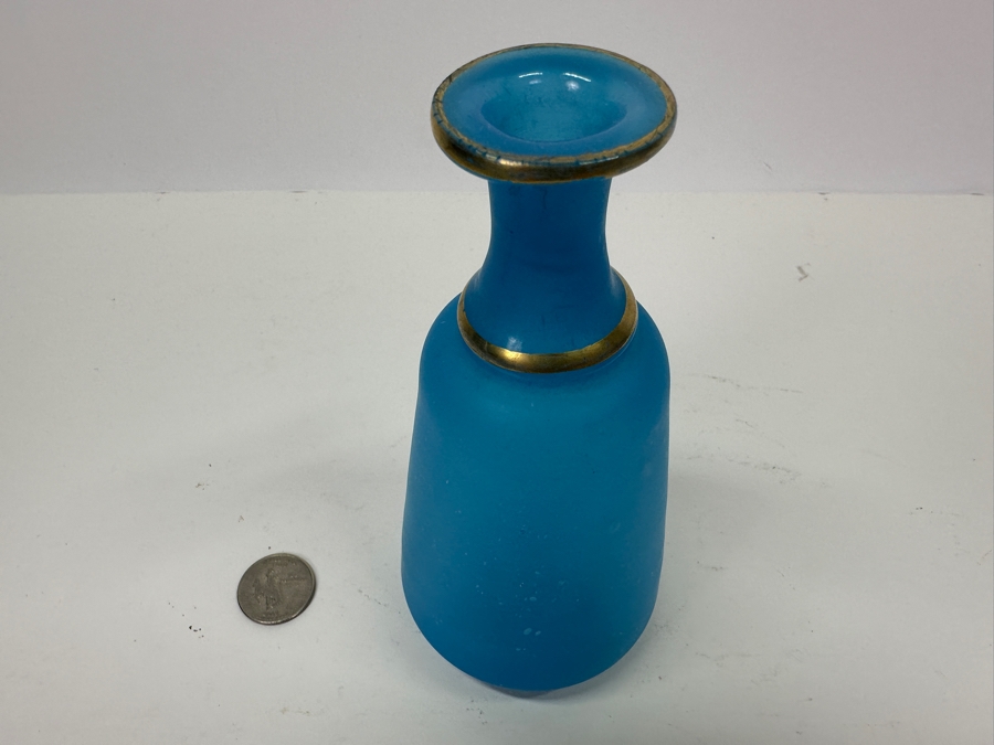Antique Opaline Glass: Victorian Blue Bottle With Stopper 8'H [Photo 6]