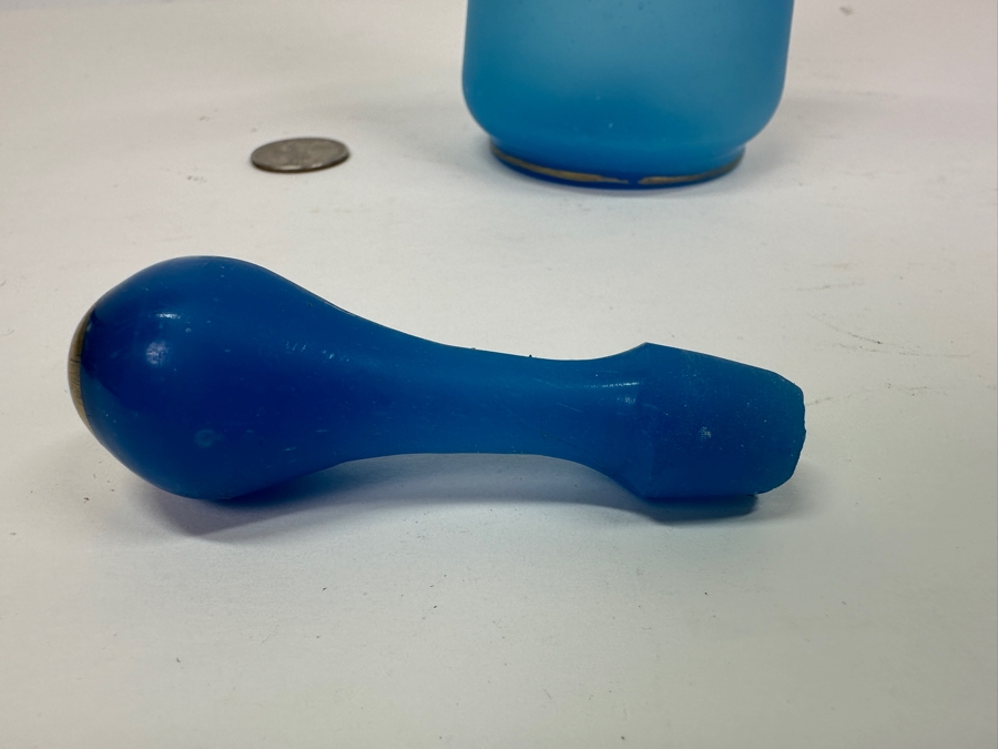 Antique Opaline Glass: Victorian Blue Bottle With Stopper 8'H [Photo 5]