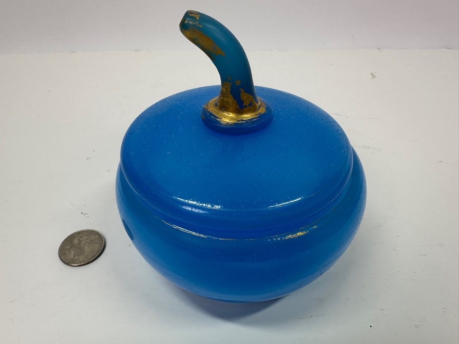 Vintage Mid-Century Opaline Glass: Blue Candy Dish With Lid 4.5'W X 4.5'H [Photo 3]