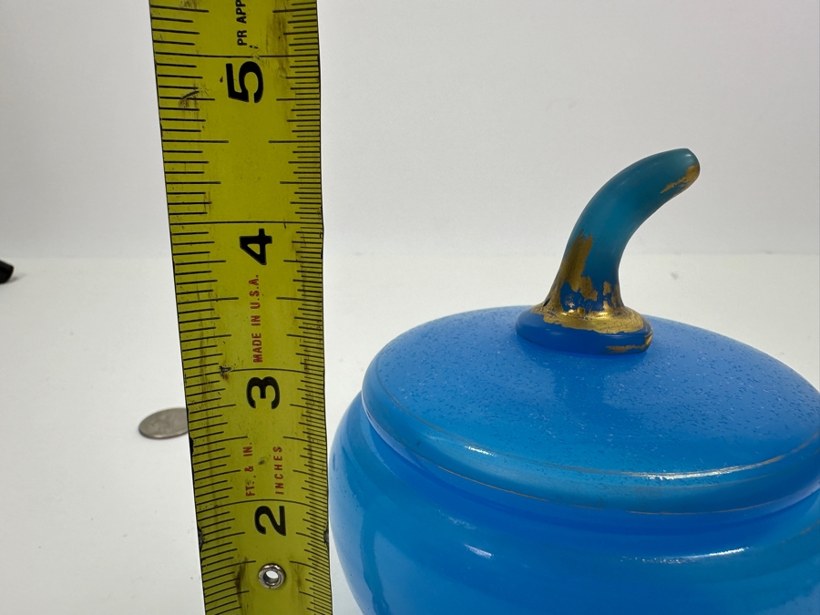 Vintage Mid-Century Opaline Glass: Blue Candy Dish With Lid 4.5'W X 4.5'H [Photo 7]