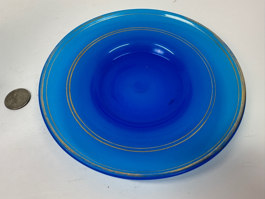 Antique Opaline Glass: Blue Bottle With Underplate 7'W X 7.5'H [Photo 4]