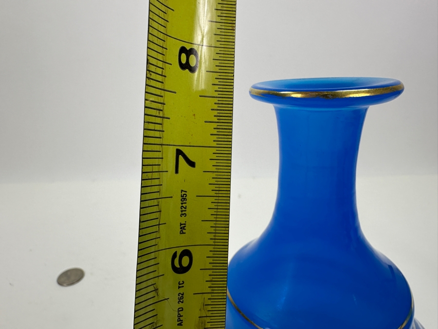 Antique Opaline Glass: Blue Bottle With Underplate 7'W X 7.5'H [Photo 9]