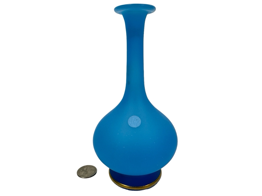 Antique Opaline Glass: Blue Bud Vase 7.5'H [Photo 1]