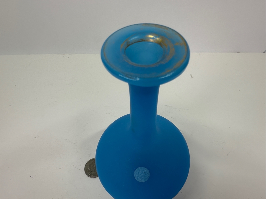 Antique Opaline Glass: Blue Bud Vase 7.5'H [Photo 3]