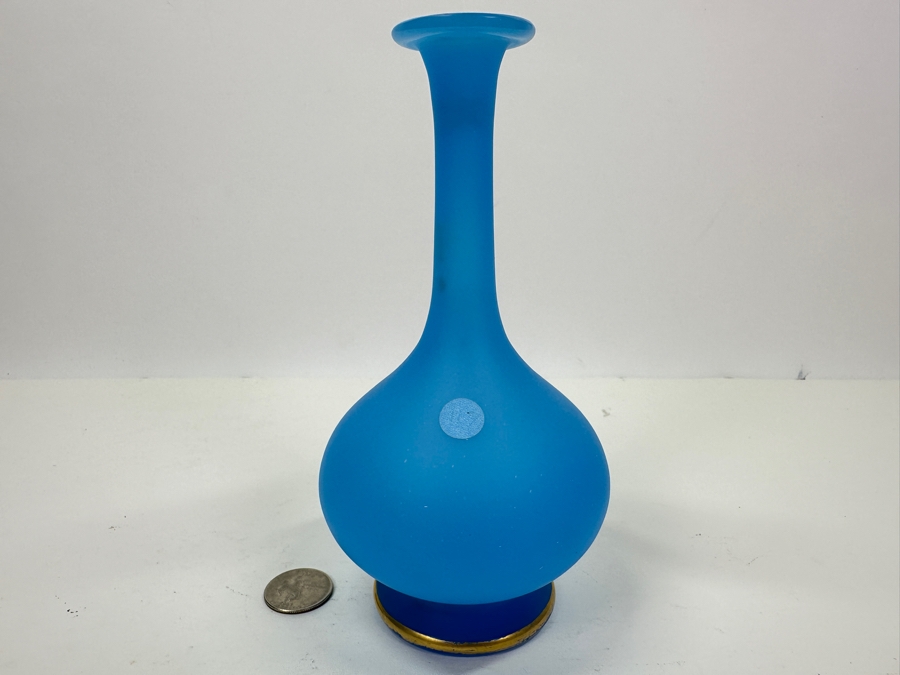 Antique Opaline Glass: Blue Bud Vase 7.5'H [Photo 2]