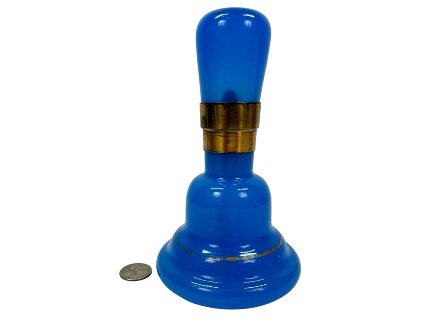 Antique Opaline Glass: Blue With Gold Decor Oil Lamp 6.75'H [Photo 2]