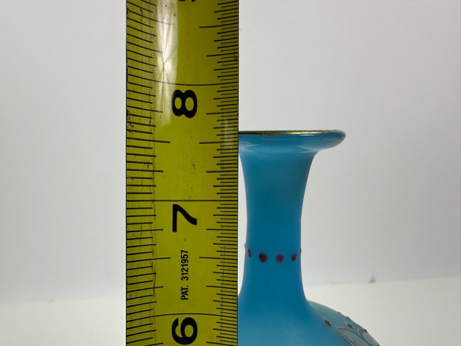 Antique Opaline Glass: Blue Victorian Bottle With Stopper, Pink And White Decor 7.5'H Appraised $70 [Photo 9]