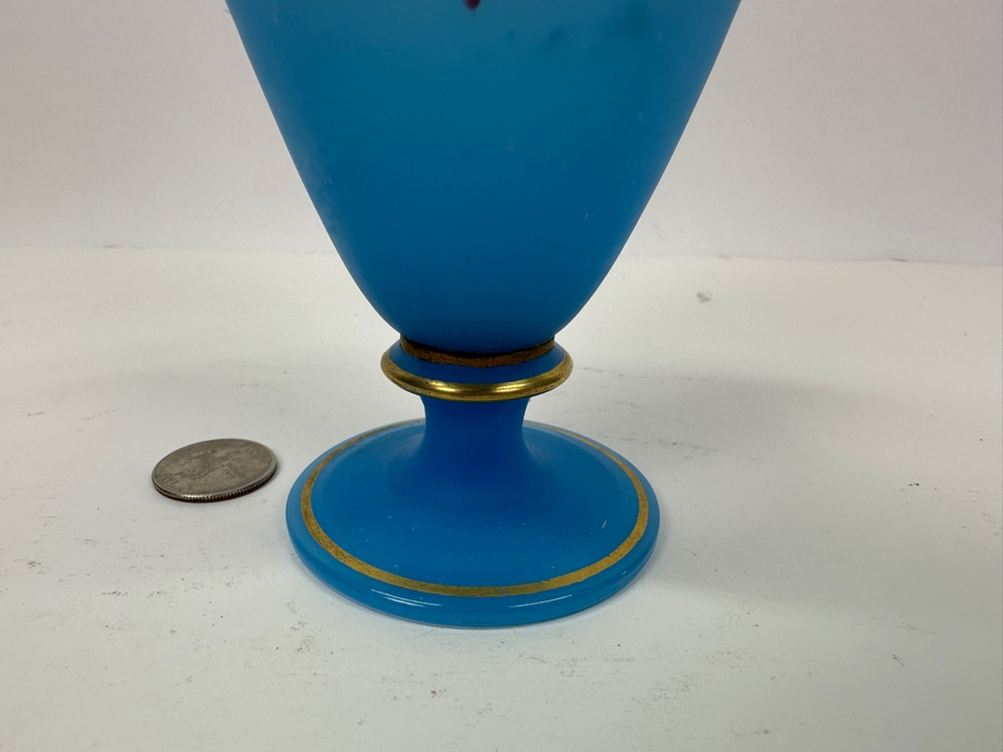 Antique Opaline Glass: Blue Victorian Bottle With Stopper, Pink And White Decor 7.5'H Appraised $70 [Photo 7]