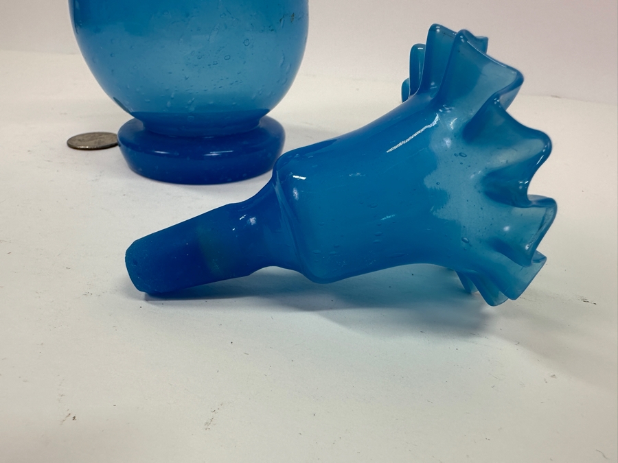 Antique Opaline Glass: Blue Victorian Bottle With Stopper 8.75'H Appraised $75 [Photo 5]