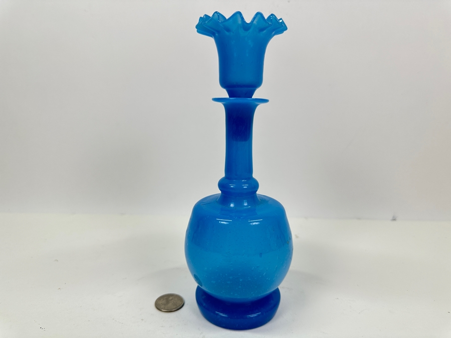Antique Opaline Glass: Blue Victorian Bottle With Stopper 8.75'H Appraised $75 [Photo 3]