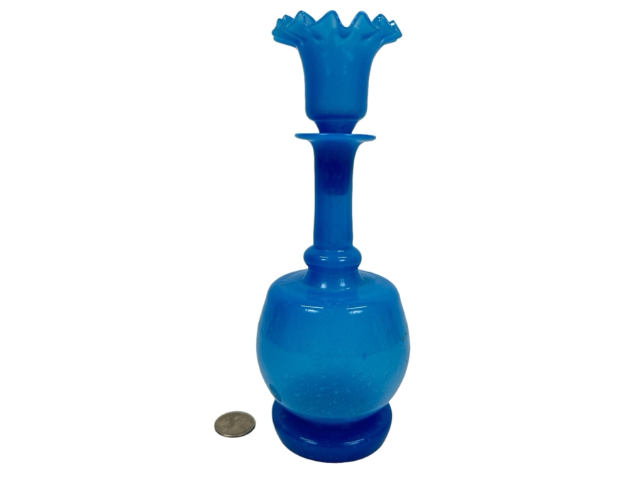 Antique Opaline Glass: Blue Victorian Bottle With Stopper 8.75'H Appraised $75 [Photo 1]