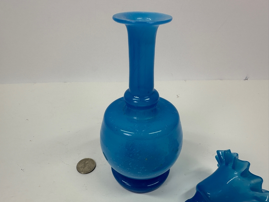Antique Opaline Glass: Blue Victorian Bottle With Stopper 8.75'H Appraised $75 [Photo 6]