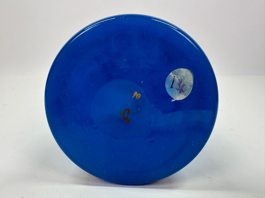 Antique Opaline Glass: Tall Blue Bottle With Gold & White Decor 12.5'H Appraised $110 [Photo 10]