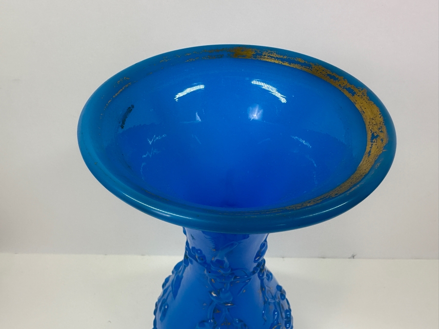 Antique Opaline Glass: Tall Blue Vase 16'H [Photo 6]