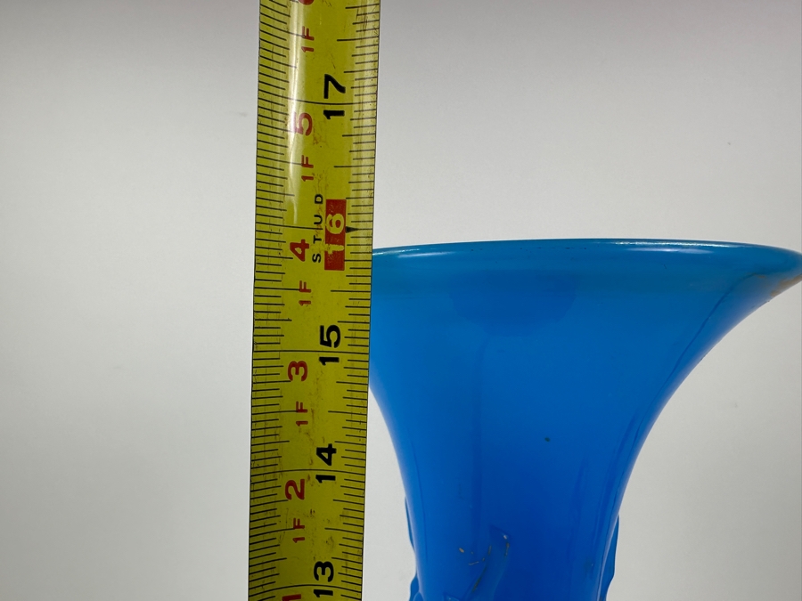 Antique Opaline Glass: Tall Blue Vase 16'H [Photo 11]