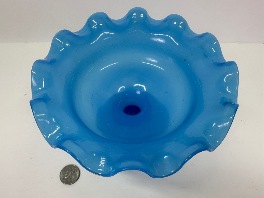 Antique Opaline Glass: Blue Victorian Epergne Base Footed Dish 4.5'H Appraised $60 [Photo 5]