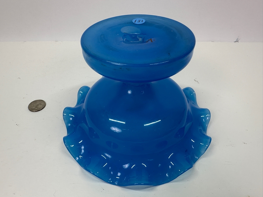Antique Opaline Glass: Blue Victorian Epergne Base Footed Dish 4.5'H Appraised $60 [Photo 8]