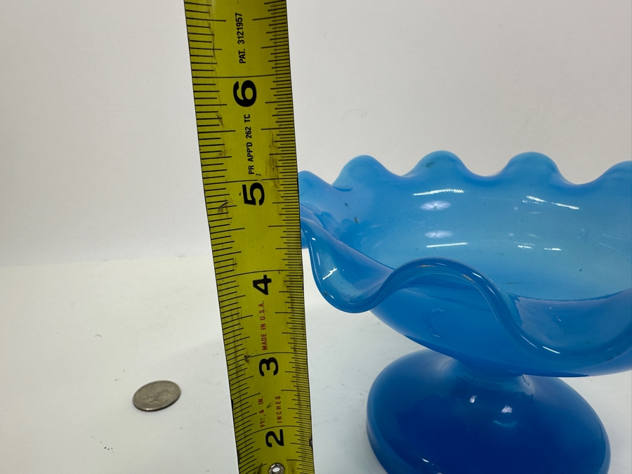 Antique Opaline Glass: Blue Victorian Epergne Base Footed Dish 4.5'H Appraised $60 [Photo 10]