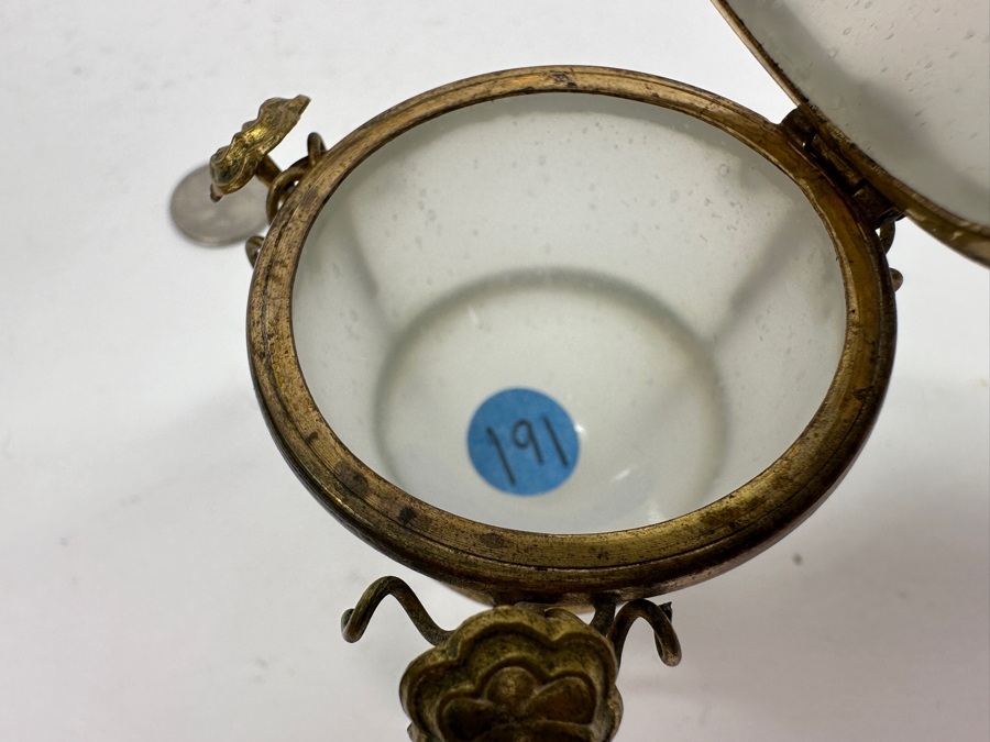 Antique Opaline Glass: White Egg Box With Gilt Metal Ornamentation 4.5'H Client Paid $210 [Photo 7]